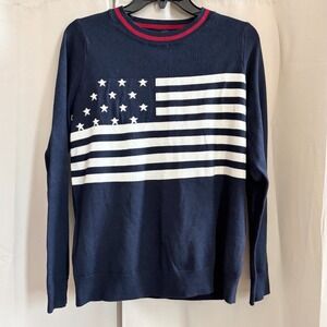 Fate American Flag Sweater Medium Wool Blend Blue Americana USA Preppy 18802x